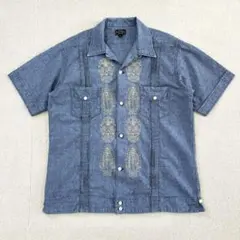 Schott 刺繍キューバシャツ ドクロ マリア像 Mサイズ シャンブレーのサムネイル