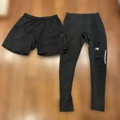 New Balance ブラックショートパンツSとランニングタイツM セット