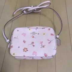 極美品☆COACH コーチ　ショルダーバッグ 花柄　ピンク レザー