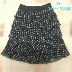 フレアスカート 【38】ブラック ドット柄 レイヤードスカート日本製