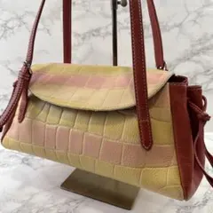 motto 本革 ハンドバッグ レッド ピンク クローバーチャーム付き 