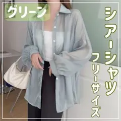 【グリーン】 シアーシャツ UVカット シースルー 韓国 秋 透け感 長袖