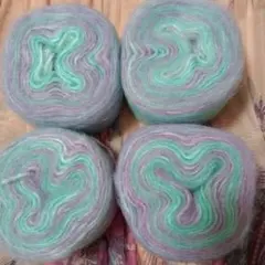 モヘア毛糸パープルグリーン系4点