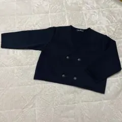 【美品】ニットジャケット　カーディガン　ファミリア　ノーカラー　紺　100