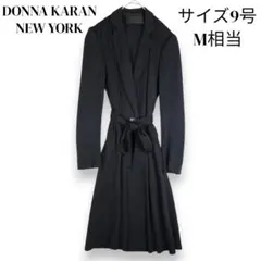 ダナキャランニューヨーク ロング チェスター コート マキシ丈 ラップ 9号 黒