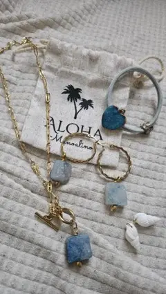 天然石 ピアス ネックレス ゴムブレスセット♡ハワイアンジュエリー *ˊᵕˋ*
