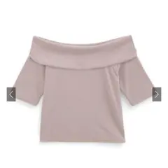 オフショルダーテレコリブトップス　ピンク