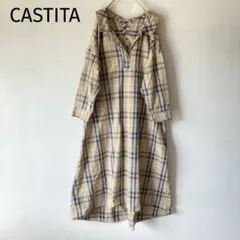 CASTITA 襯衫洋裝 格紋 領口開襟 綁帶 長款