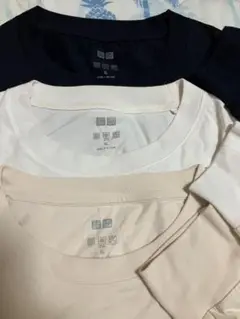 エアリズムコットンUVカットクルーネックT（長袖） 3枚セット XL 白肌色黒系