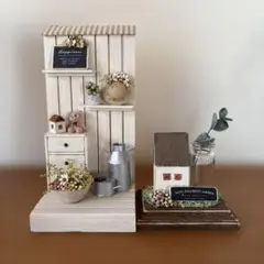 ハンドメイド♡チェッカーガラスの外枠付きミニ窓枠2個とリースフック