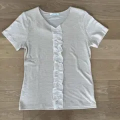 NEWYORKER L ラメ　ボーダー　フリルデザインカットソー