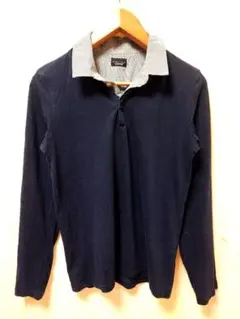 ZARA MAN 長袖ポロシャツ ネイビー 　襟チェック柄 サイズMのサムネイル