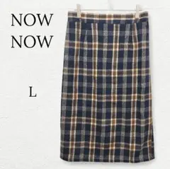 【しまむら】チェックタイトスカート ウエストゴム 綿 ウール混 ネイビー L