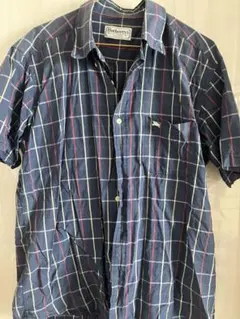 【ヴィンテージ】 Burberryネイビー チェック 半袖シャツ L