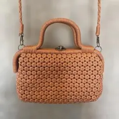 【美品✨】花結び編み　クラフトカゴバック