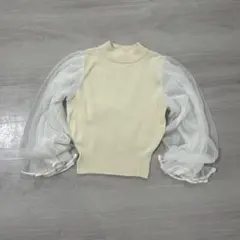 ナイスクラップ　パフスリーブ　ニット　トップス　シースルー　ブラウス　F