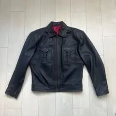 ブラック　レザーショートジャケット　短丈