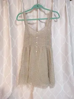【美品】ナチュラル系ドット柄シフォンキャミソール春物夏物春服夏服Ｌサイズベージュ