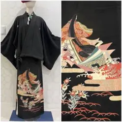 ۞ 1059 着物リメイク 黒留袖 かぐや姫 ショート丈羽織 巻きスカート