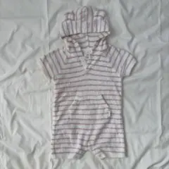 ジェラートピケ フード付きストライプロンパース 70-80cm