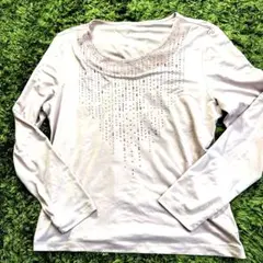 薄いピンク ビジュー付き 長袖Tシャツ　社交ダンス