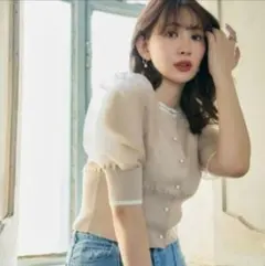 【はりぷ】Organdy Volume Sleeve Knit Top