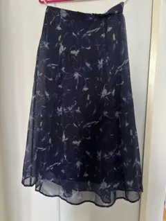 ネイビー フラワープリント フレアスカート