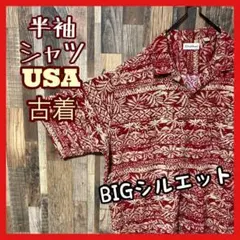 アロハ 総柄 メンズ 柄シャツ レッド 3XL シャツ USA古着 90s 半袖