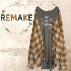 小柄さんほっそりさん向け S ドッキングTシャツ×チェック柄シャツ 古着リメイク