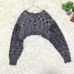 a777【W.W.G】カーディガン ボタン クロップド丈 黒 モノトーン Ｆ