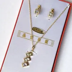 メキシコ貝 ゴールドネックレス＆イヤリングセット ヴィンテージアクセのサムネイル