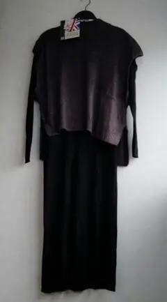 HK WORKS LONDON ニットV+リブ OPセット Lサイズ 濃灰 着払