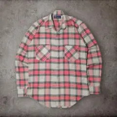 【良品】80s J.C.Penney タータンチェック ネルシャツ ベージュ M