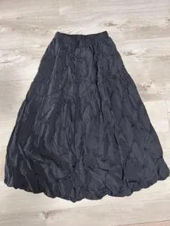 フレアロングスカート 黒 しわ加工