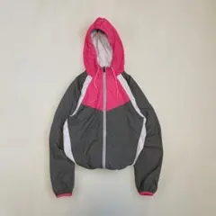NIKE ナイロンジャケット　ピンク×グレー　ダブルジップ　ドローコード