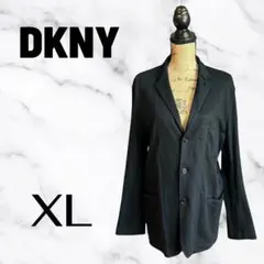 【DKNY】コットンロングテーラードジャケット　しっかり生地　ブラック　XL