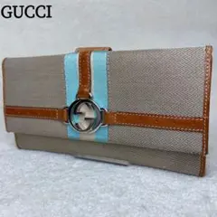 GUCCI グッチ 長財布 Wホック インターロッキング キャンバス レザー