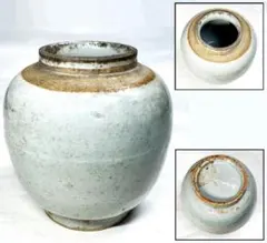 古い丸壷　白釉　塩笥壺　韓国骨董.アンティーク.古民芸.検:立原正秋.白磁.李朝 李朝 白磁 塩笥 壺 骨董 民藝 グレー - メルカリ