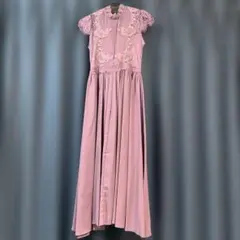 パープル レース装飾 ロングドレス