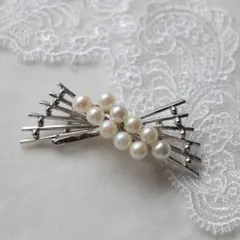 アコヤ真珠 帯留め SILVER刻印あり 流線形デザイン 結婚式