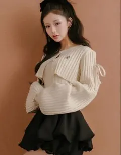 Darichショルダーオープンアンサンブルニットトップス IVO