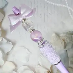 カスタムボールペン　リボン　キラキラ　紫