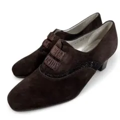 銀座ヨシノヤ 22.5 スエード パンプス 太ヒール ブラウン 茶色