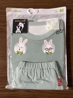 【未開封で発送】80サイズ ユニクロ 半袖 パジャマ めがねうさぎ（グリーン）