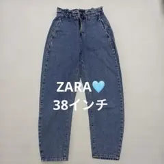 【38サイズ】ZARA ハイウエスト ペーパーバッグ デニムパンツ ライトブルー