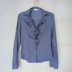 NARACAMICIE ストライプ フリルシャツ 長袖