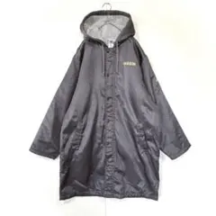 アディダス　ベンチコート　ボア　中綿　フード　ジップアップ　ロゴ刺繍　グレー　M