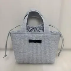 巾着付きヌビバック　リボン付き　トートバッグ　グレー　 ハンドメイド