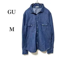 GU ジーユー　デニムシャツ　パール調ボタンデザイン　スナップボタン　M