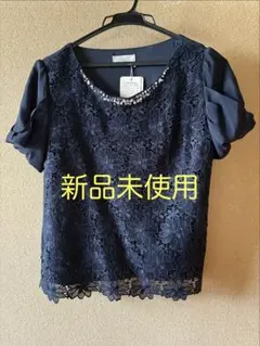 ブラウス　新品未使用　ロディスポット　レース　紺　OL通勤服　Ｍサイズのサムネイル